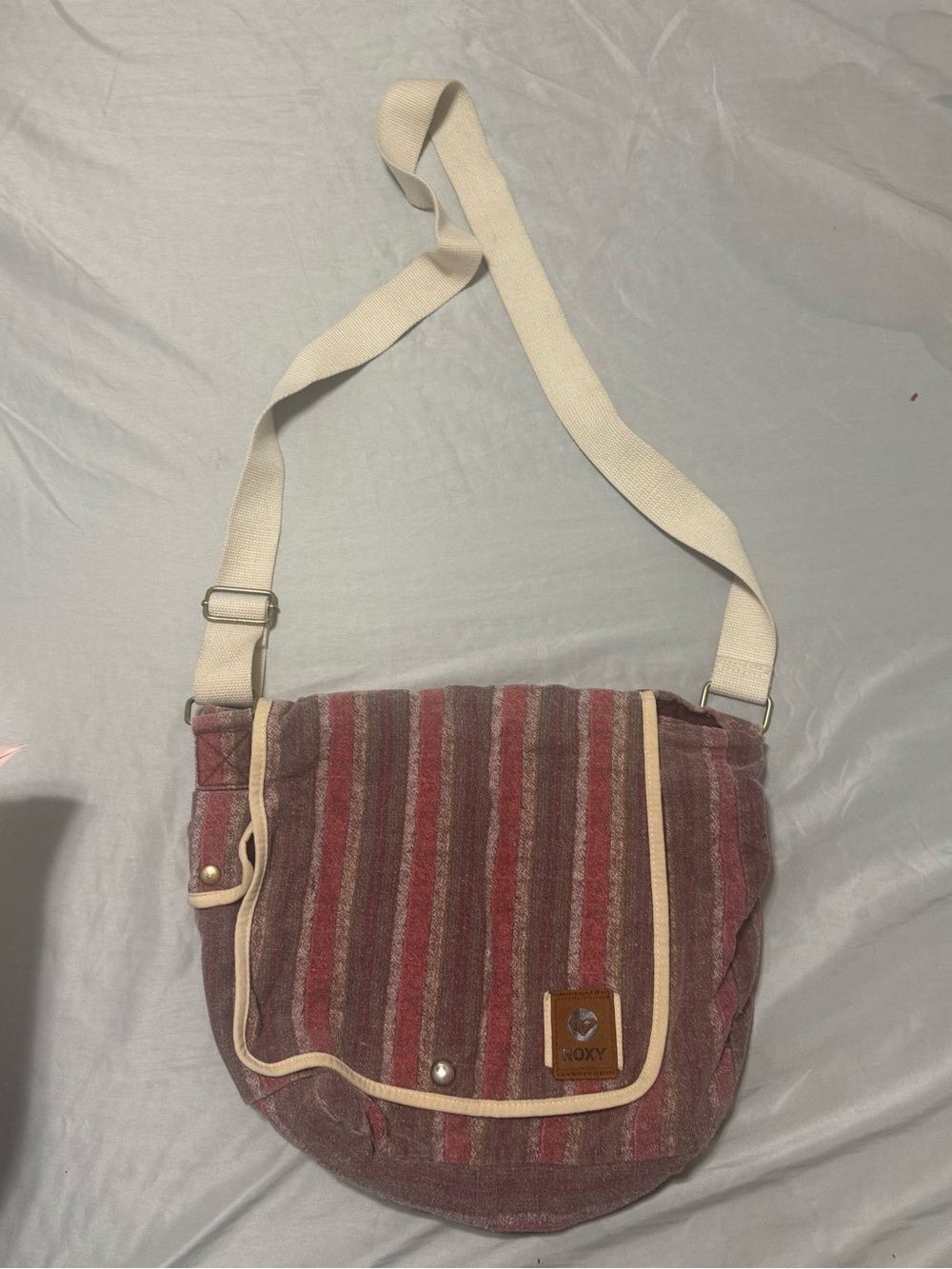 Roxy Striped Red and Cream Crossbody Messenger Bag